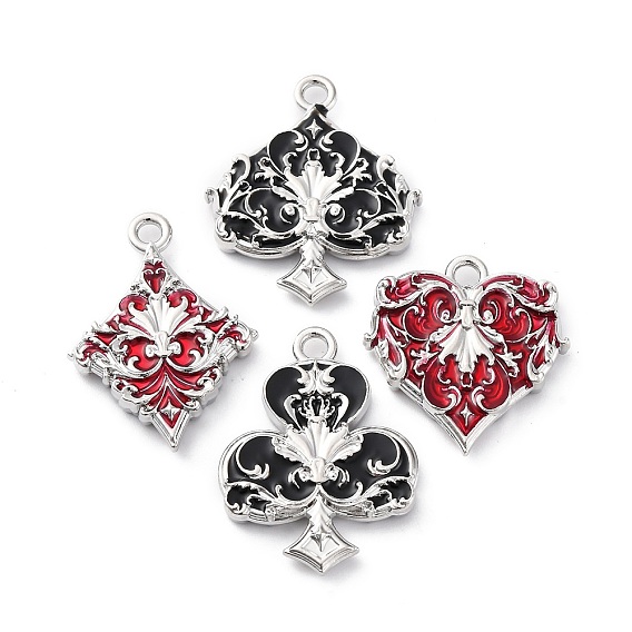 Подвески из эмали и сплава, платина, шарм трефы, бубны, червы и пики, стойки покрытие