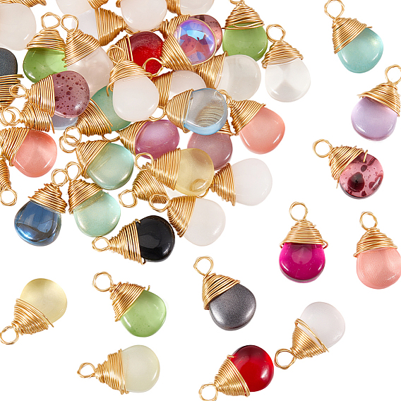 50 шт. Прозрачные стеклянные подвески, с подвесками в золотой медной проволоке, слеза