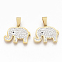 201 Stainless Steel Pendants, with Random Size Snap On Bails and Polymer Clay Crystal Rhinestones, Elephant