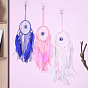 Cotton and linen Woven Net/Web with Feather Wall Hanging Decoration, Glass Evil Eye and Wooden Bead Pendant Decorations