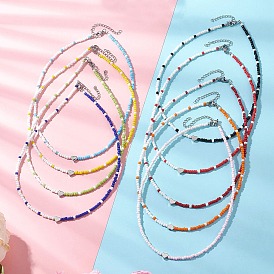 9шт. 9 цвета латунные сердечки стеклянные бисерные ожерелья, цвет нержавеющей стали