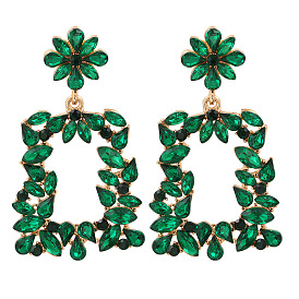 Bold Geometric Floral Earrings with Sparkling Alloy and Rhinestone Accents