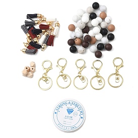 Сделай сам наборы для ключей, включая силиконовые шарики, Деревянные бусины, кисточка из искусственной замши