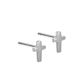 Rhodium Plated Cross 999 Sterling Silver Stud Earrings for Women, with 999 Stamp