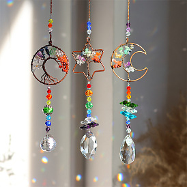 3pcs Crystal Glass Sun Catcher Pendant, Rainbow Maker, DIY Garden & Home Decoration, Sun & Moon & Star