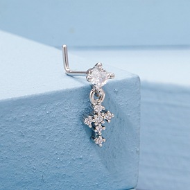 Латунные микропаве прозрачные кубические цирконии крестообразные кольца для носа в форме буквы L, с 316 l хирургическими штифтами из нержавеющей стали