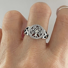 Alloy Plain Band Rings,Tree of Life, Flat Round