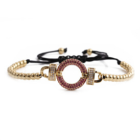 Multi-color Zircon Jewelry with Adjustable Black Cord Bracelet for Men