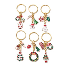 Christmas Alloy Enamel Keychain, with Iron Split Key Rings