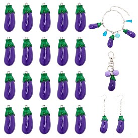 Resin Pendants, with Platinum Tone Iron Findings, Imitation Food, Eggplant