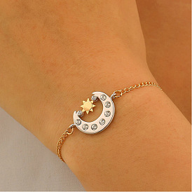 Браслеты из латуни с микростразами, браслеты из цепочек панцирного плетения для женщин, луна и солнце