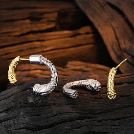 925 Sterling Silver Tang Grass Pattern C-shaped Earrings for Women - Unique, High-end and Minimalist Ear Accessories