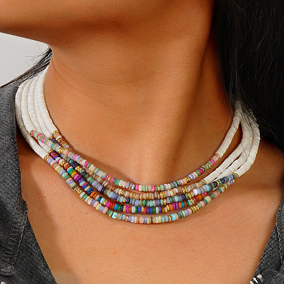 Ожерелье из радужных ракушек, универсальное украшение на ключицу