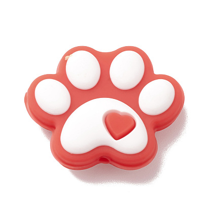 Dog Paw Print Food Grade Eco-Friendly Silicone Beads, Chewing Beads  For Teethers, DIY Nursing Necklaces Making