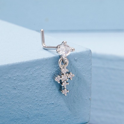 Латунные микропаве прозрачные кубические цирконии крестообразные кольца для носа в форме буквы L, с 316 l хирургическими штифтами из нержавеющей стали