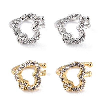 Heart Clear Cubic Zirconia Cuff Earrings, Ear Cartilage Clip on, Non-Piercing Jewelry for Valentine's Day, Cadmium Free & Lead Free