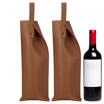 Imitation Leather Single Wine Bottle Tote Bags, with Alloy Findings, Rectangle