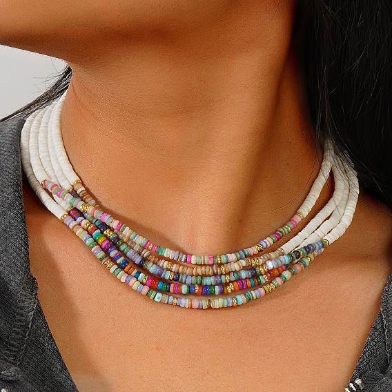 Ожерелье из радужных ракушек, универсальное украшение на ключицу