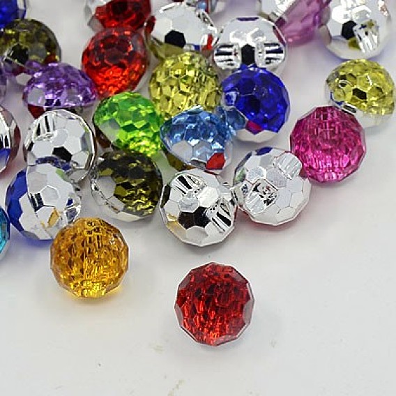 Acrylic Rhinestone Buttons, 1-Hole, Faceted, Round, 12x11x10mm, Hole: 1mm
