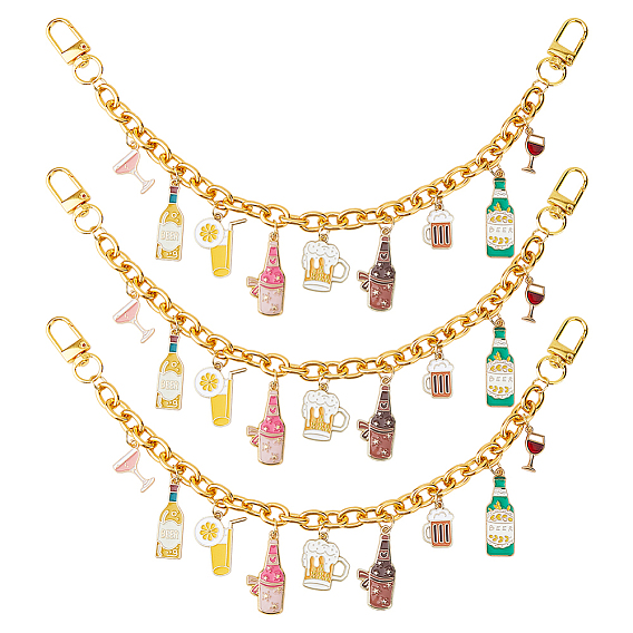 3Pcs Oktoberfest Alloy Enamel Bear Pendant Aluminum Bag Decorative Chains, Golden