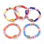 Handmade Polymer Clay Heishi Bead Stretch Bracelets, with Brass Beads and Cowrie Shell Shape Alloy Enamel Beads