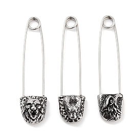 Eagle/Snake/Lion 316 Surgical Stainless Steel Safety Pin Hoop Earrings for Women, Antique Silver