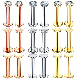 Плоские круглые/звездчатые/сердечные лабреты из нержавеющей стали с внутренней резьбой, 17 калибровочные пирсинг-гвоздики ювелирные изделия для женщин и мужчин