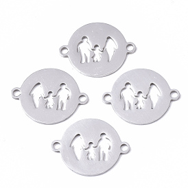 201 Stainless Steel Links Connectors, Laser Cut, Flat Round with Family