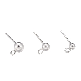 30Pcs 3 Size 304 Stainless Steel Ball Stud Earring Post, Earring Findings, with Loop, Round