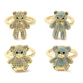 Rack Plating Brass Micro Pave Cubic Zirconia Finger Ring, Cuff Ring, Long-Lasting Plated, Cadmium Free & Lead Free, Bear