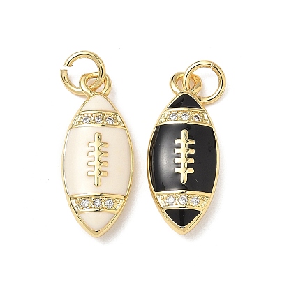Латунные микро проложить кубического циркония подвески, регби, с эмалью и кольцом для прыжков, без свинца и без кадмия, долговечный