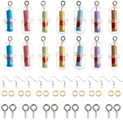 Kits de fabrication de boucles d'oreilles sur le thème de la saint-valentin, inclure des pendentifs de bouteilles en plastique, Crochets d'oreille en laiton