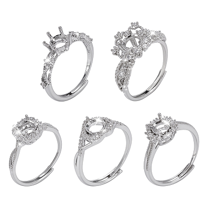 5шт. 5 стили регулируемое латунное кольцо с микропаве из прозрачного кубического циркония компоненты, Настройки колодки кольцо