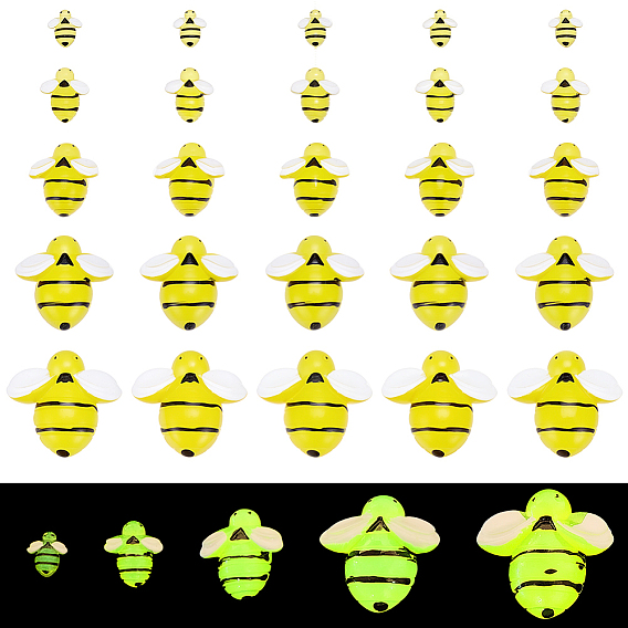 74шт. 5 стили светящихся прозрачных смоляных кабошонов, Пчелы, светится в темноте