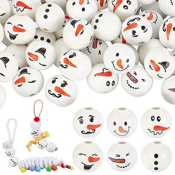 Рождественские печатные деревянные бусины, круглые