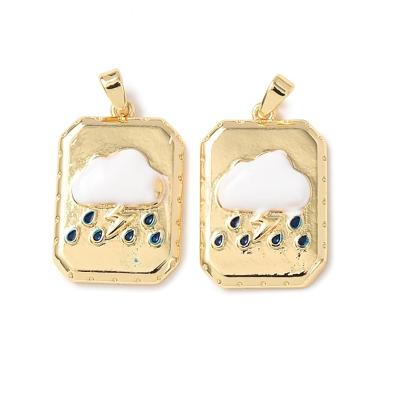 Латунные подвески, прямоугольник с подвесками в виде облаков, с эмалью