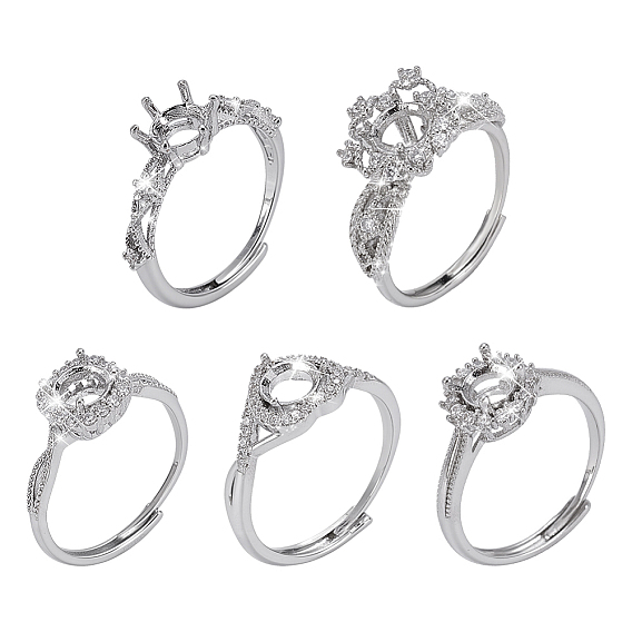 5шт. 5 стили регулируемое латунное кольцо с микропаве из прозрачного кубического циркония компоненты, Настройки колодки кольцо