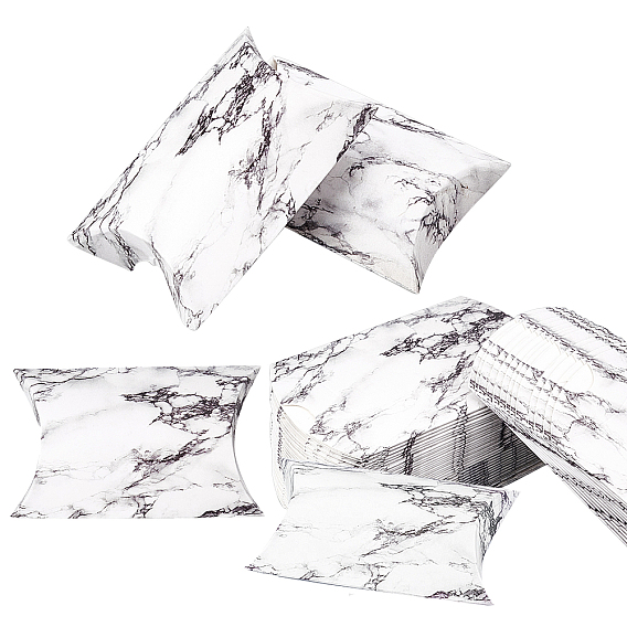 Paper Pillow Gift Boxes, Packaging Boxes, Party Favor Sweet Candy Box, Marble Pattern