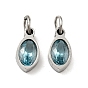 304 Stainless Steel Pendants, with Cubic Zirconia and Jump Rings, Single Stone Charms, Oval