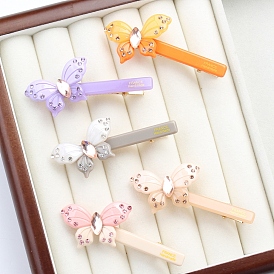 Cellulose Acetate(Resin) Alligator Hair Clips, Butterfly Rhinestones Hair Accessories for Girls