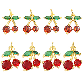 8 шт 2 стили латунные подвески, со стеклом, без никеля , реальный 18 k позолоченный, вишня, граненые
