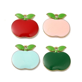 Teachers' Day Brass Enamel Charms, Real 18K Gold Plated, Apple Charm
