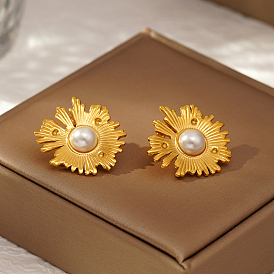 Stylish Stainless Steel Flower Stud Earrings for Women Daily Wear, with Imitation Pearl