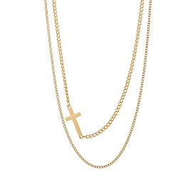 304 двухслойные колье из нержавеющей стали, крестик, ионное покрытие (ip)