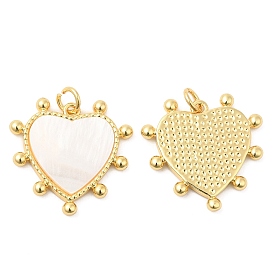 Rack Plating Brass Pendants with Shell, Heart Charms, Long-Lasting Plated, Lead Free & Cadmium Free
