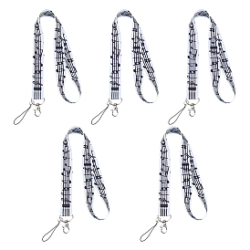 5Pcs Polyester Mobile Straps, with Alloy Clasps, Musical Note, Platinum