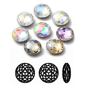 K 9 Glas-Strass-Cabochons, flacher Rücken & Rückseite plattiert, facettiert, Halbrund