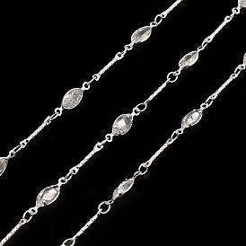 Brass Horse Eye Link Chains, with Clear Cubic Zirconia Beaded, Unwelded, with Spool