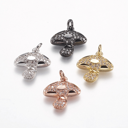 Brass Micro Pave Cubic Zirconia Pendants, Mushroom