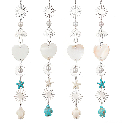 4 шт. синтетические бирюзовые бусины в виде морских звезд и черепах, подвесные ловцы солнца, с подвеской в виде луны и солнца из нержавеющей стали, для наружного и садового декора